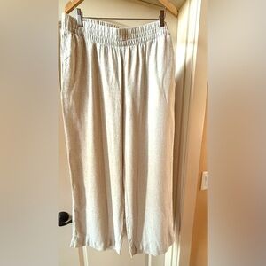 Old Navy Sz XL Linen Blend Khaki Wide-Leg Elastic Waist Pants Minimalist Neutral